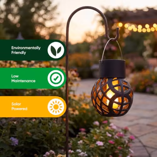 Gardenwize Set of 6 Solar Powered Hanging Dancing Flame Lantern Lights, Black, H 14cm x W 7cm x D 7cm – 7