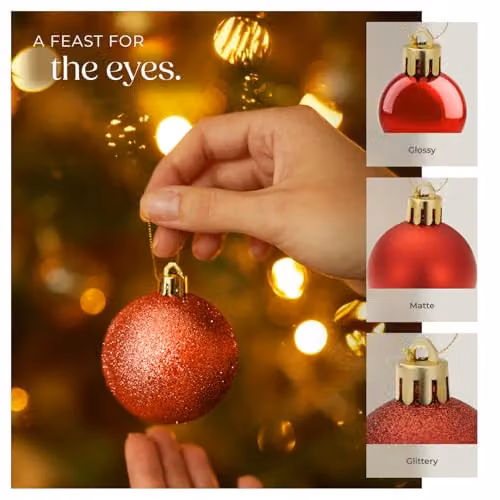 tectake 86-Pack Christmas Baubles Set with Star and String of Beads in Red and Gold – 3
