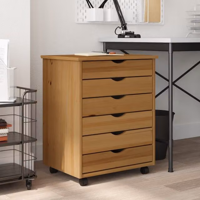 Berkfield Home Moss Rolling Cabinet with Drawers in Honey Brown Solid Pine Wood – 1