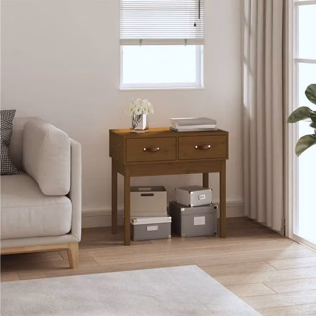Berkfield Home Rustic Solid Wood Pine Console Table, Honey Brown, W: 76.5 cm, D: 40 cm, H: 75 cm – 1