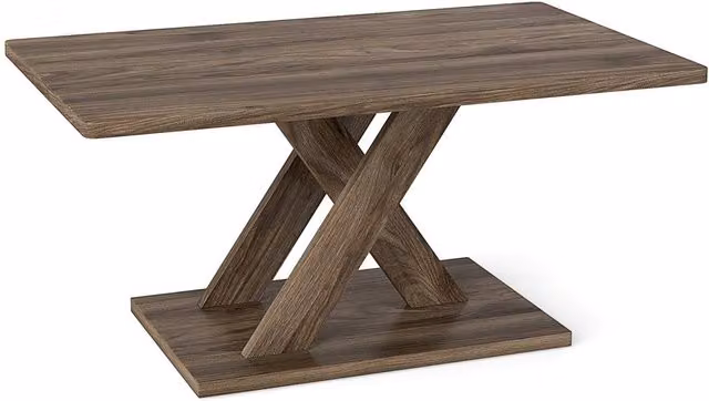 Costway Brown Rectangular Farmhouse Coffee Table with X-Frame Design – 1
