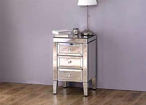 Birlea Valencia 3 Drawer Mirrored Bedside Table in Silver – 3