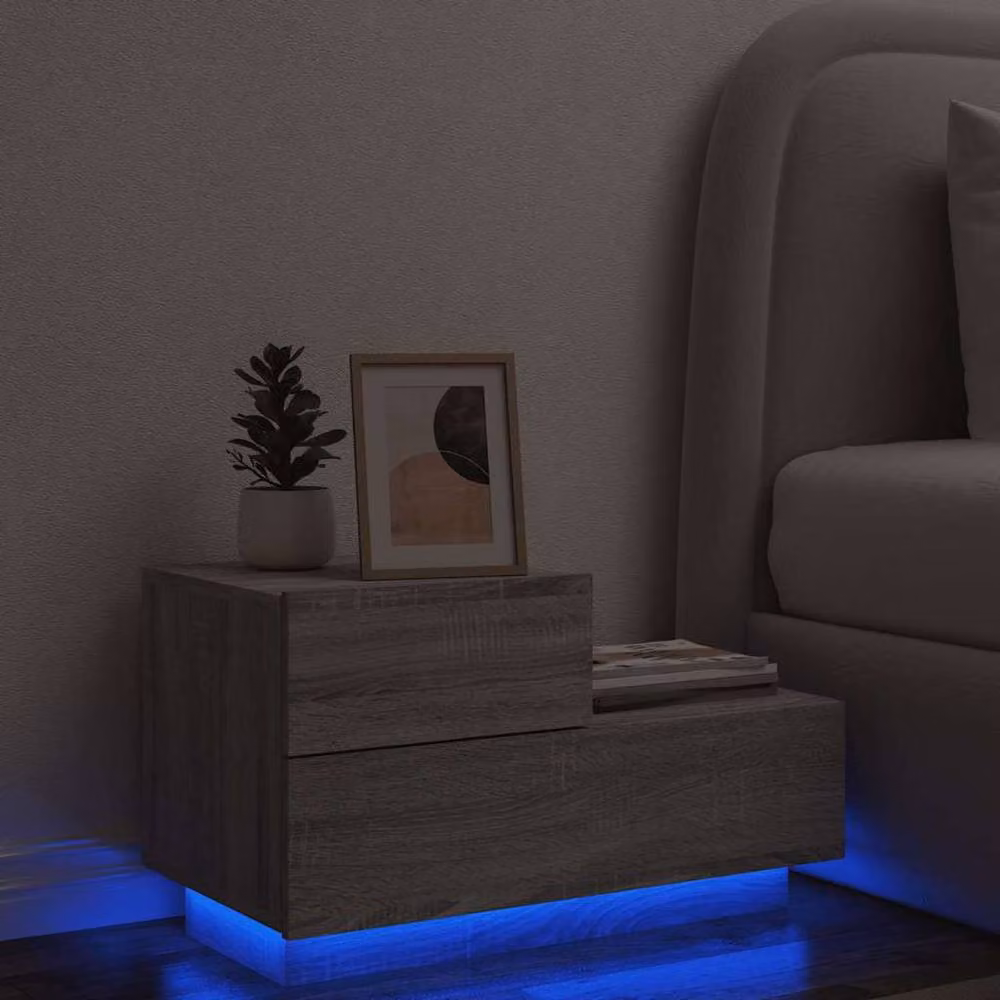 Berkfield Home Modern Bedside Cabinet with Integrated LED Lights in Grey Sonoma, W: 70 cm, D: 36 cm, H: 40.5 cm – 2