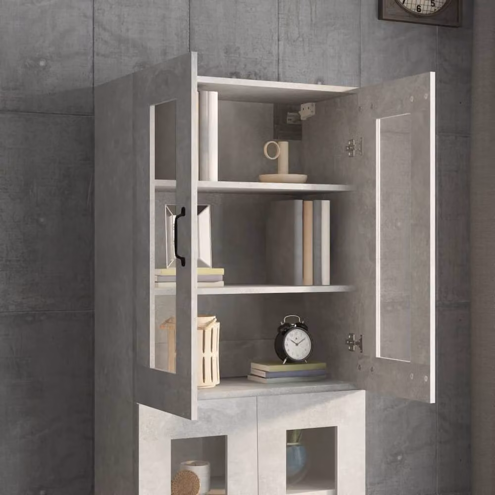 Berkfield Home Hanging Wall Cabinet in Concrete Grey with Glass Doors, W/D/H: 69.5 x 34 x 90 cm – 3