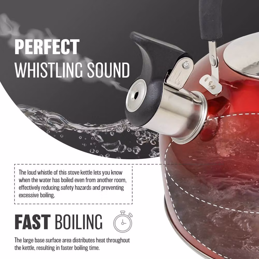 BARGAINS-GALORE Red Stainless Steel Lightweight Whistling Camping Kettle, 2.5 l – 6