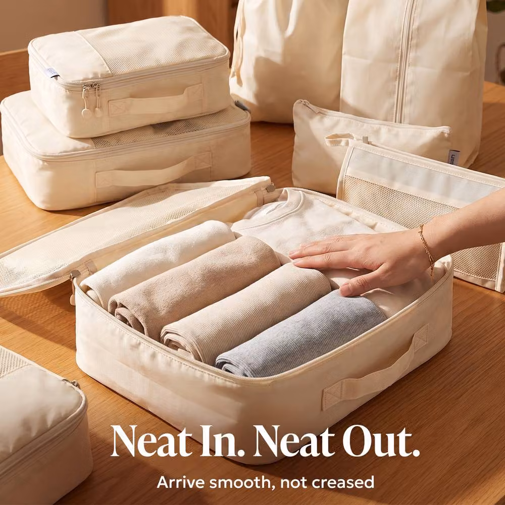 Lugg 8 Piece Compression Packing Cube Suitcase Organiser Set in Beige – 4