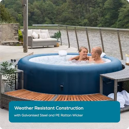 Lay-Z-Spa Grey Rattan Hot Tub Surround with Built-in Storage and Acacia Wood Steps for Gardens and Terraces – 3