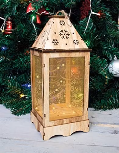 Netagon Rustic Brown Wooden Christmas Lantern with LED String Lights – 5