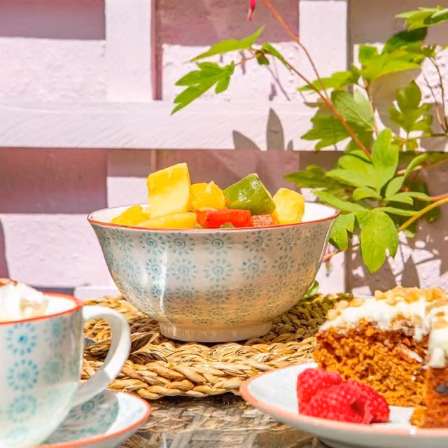 Nicola Spring Hand-Printed Ceramic Cereal Bowls, Turquoise and White, Pack of 6, Diameter: 15.2 cm