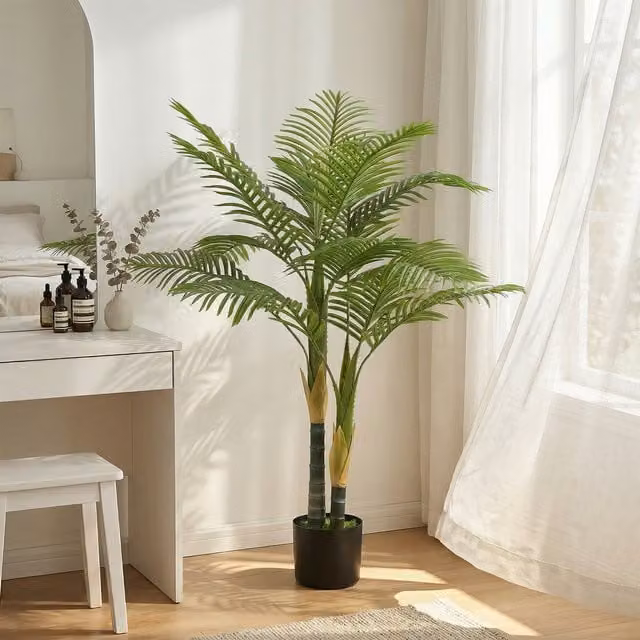 HOMCOM 120cm Artificial Palm Tree with 14 PEVA Leaves in a Potted Concrete Base, Green