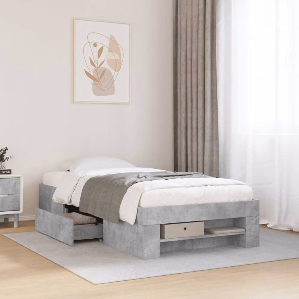 Berkfield Home Durable Engineered Wood Bed Frame with Drawers in Concrete Grey, W/D/H: 75 x 190 x 33 cm – 2