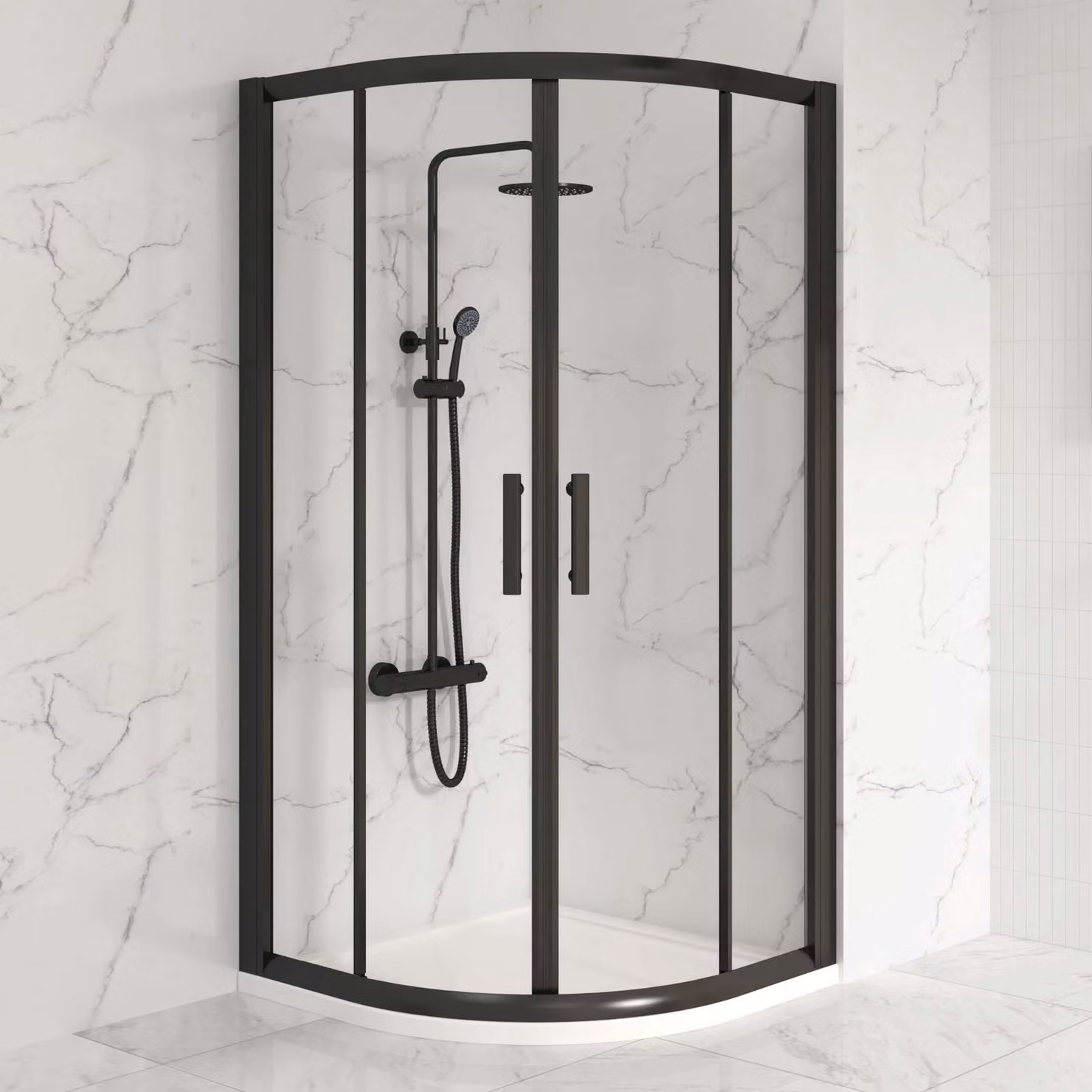 Royal Bathrooms Milan Quadrant Corner Shower Enclosure with 6mm Double Sliding Doors, Matt Black, W: 76 cm x D: 76 cm