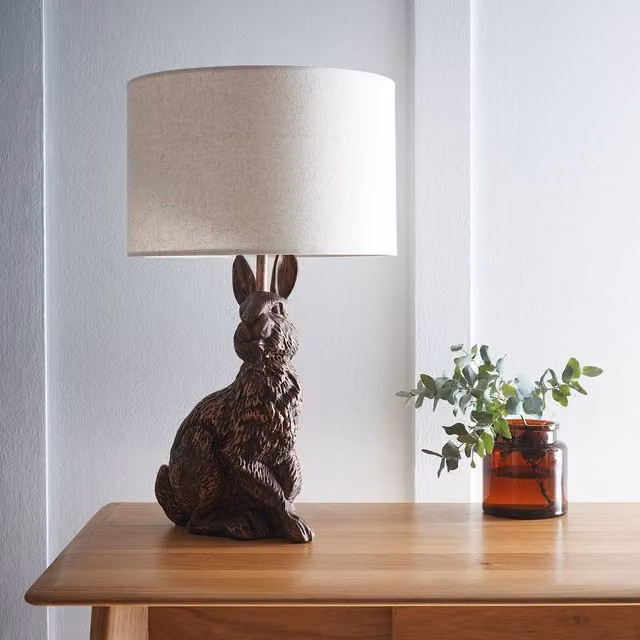 K LIVING Bunny Table Lamp in Copper and Bronze with Beige Fabric Shade – 1