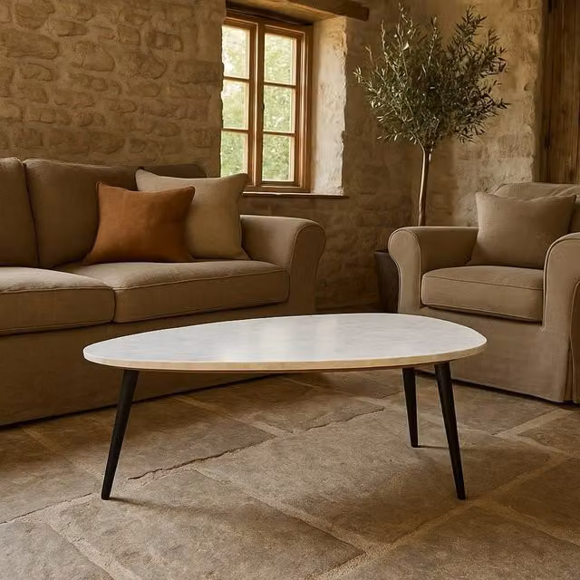Wyld Haus Alabama Round White Marble Coffee Table with Black Metal Legs, W/D/H: 60 x 60 x 35 cm – 1