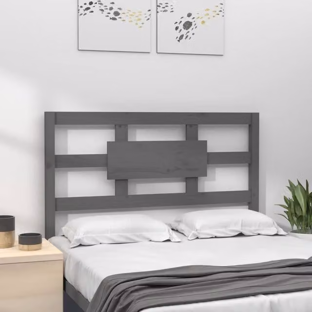 Berkfield Home Beautiful Bed Headboard in Grey Solid Pine, W/D/H: 95.5 x 4 x 100 cm