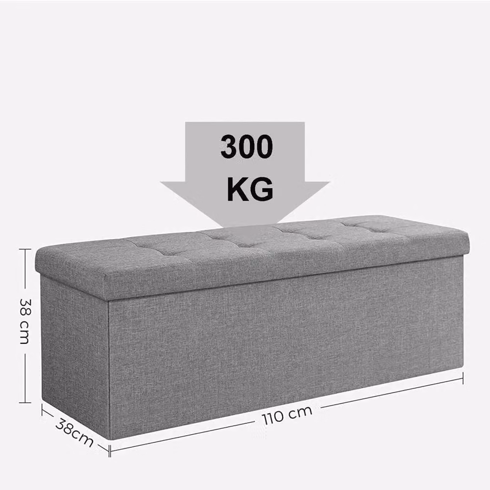 FLAVORA Grey Fabric Ottoman Storage Seat Stool W/D/H: 110 x 38 x 38 cm – 2