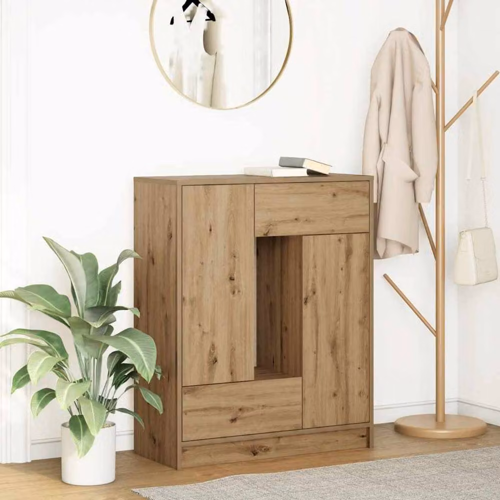 Berkfield Home Artisan Oak Sideboard with Drawers and Doors in Brown, W/D/H: 73 x 31 x 90 cm – 2