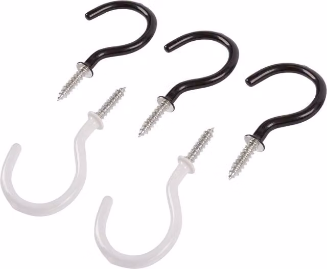 Blackspur Pack of 5 PVC-Coated Steel Screw Hooks, Multicolour