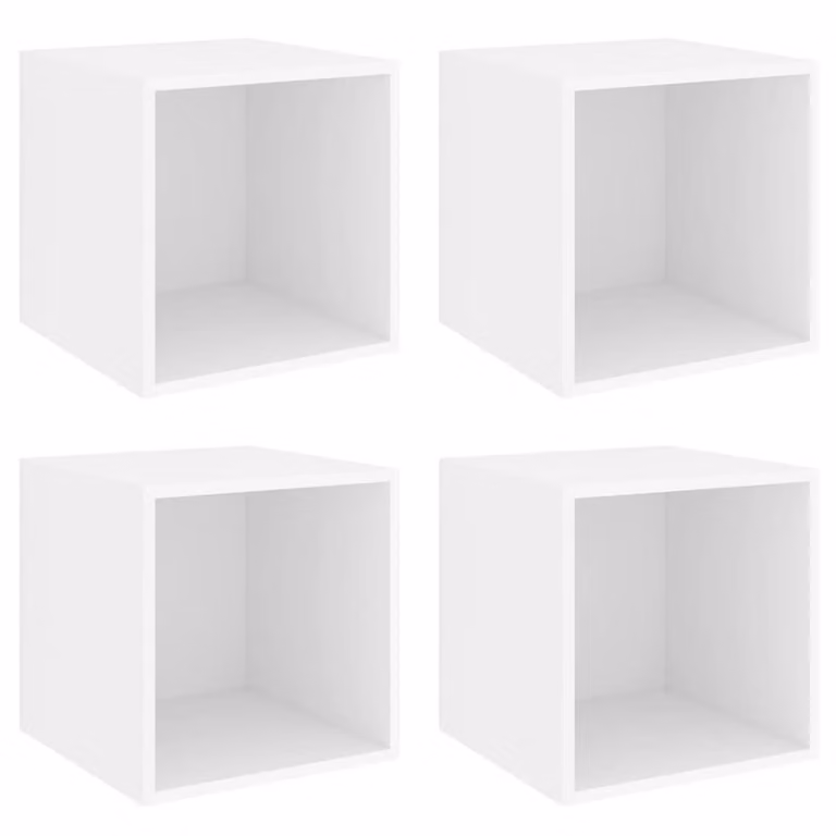Berkfield Home Set of 4 White Wall Mounted Cube Cabinets, W/D/H: 37 x 37 x 37 cm