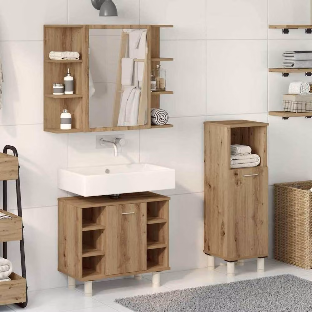 Berkfield Home 3 Piece Modern Bathroom Furniture Set in Artisan Oak Brown – 2