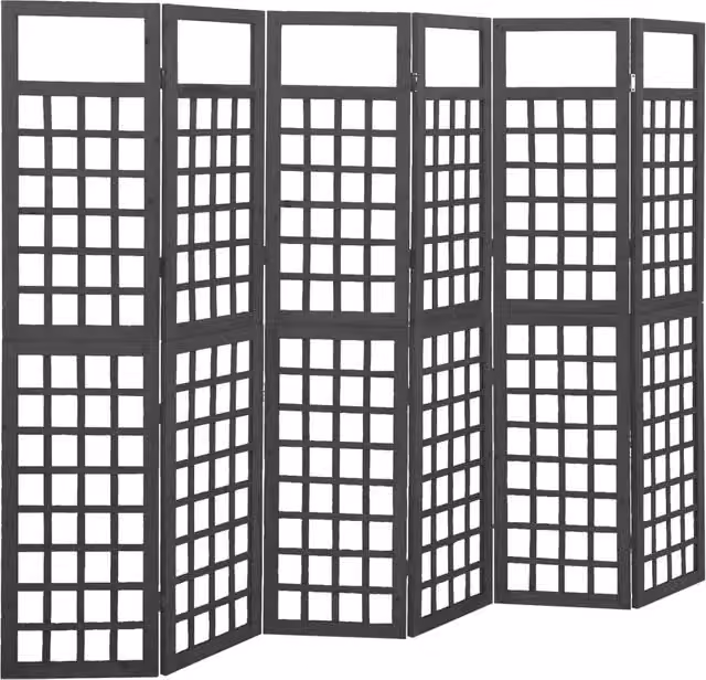 Berkfield Home 6-Panel Trellis Room Divider in Black Solid Fir Wood, W: 242.5 cm, H: 180 cm