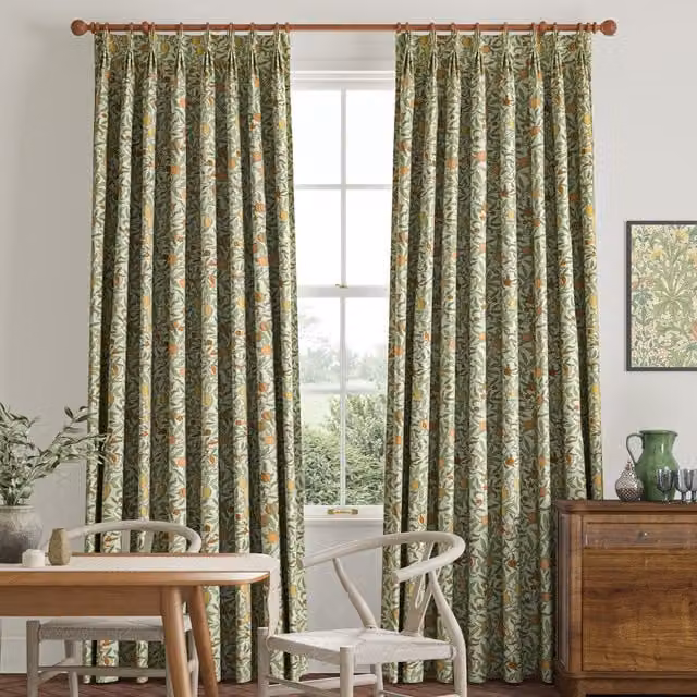 William Morris Fruit Made To Measure Blackout Cotton Curtains in Lichen