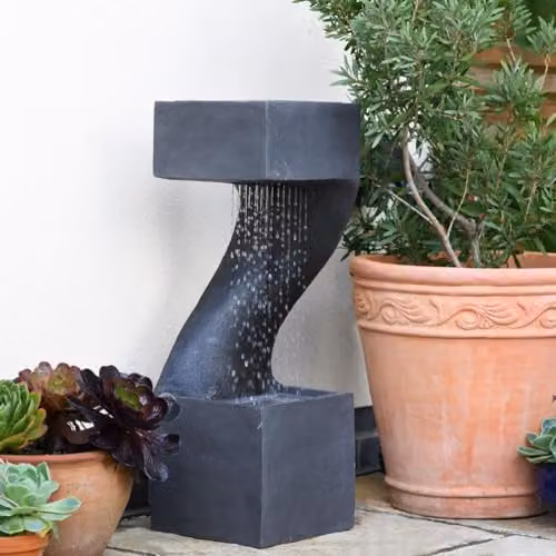 Serenity Spiral Rainfall Water Feature with 4 LEDs and Planter, Grey, Height: 77 cm – 2