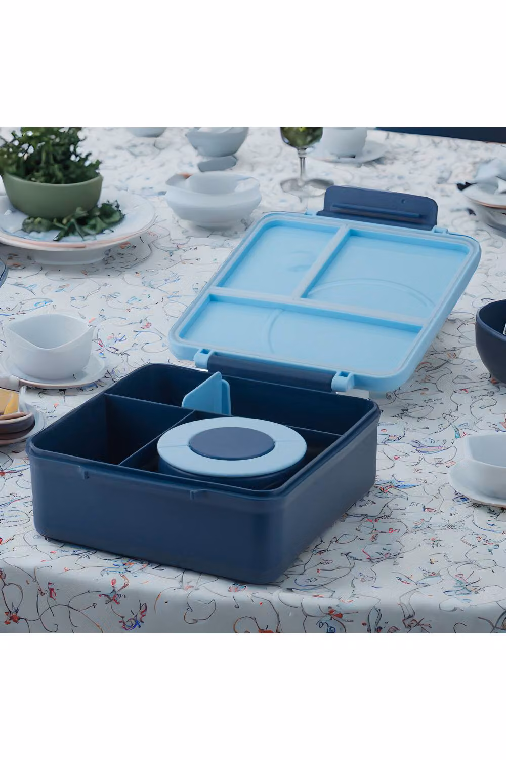 Living and Home 4-Grid Bento Lunch Box with Stainless Steel Bowl and Movable Dividers in Blue – 2