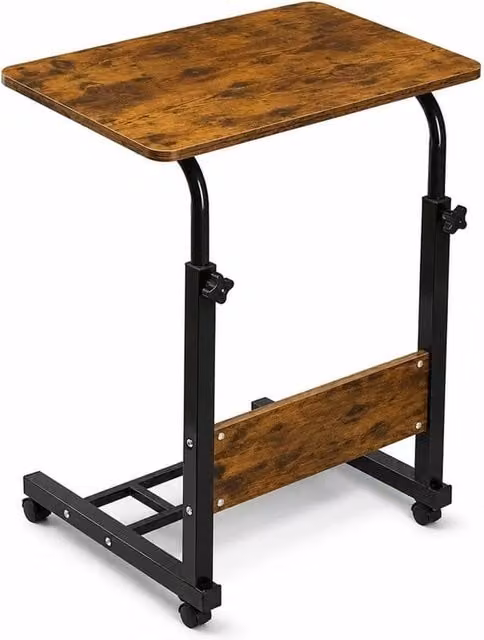 FORGEVIO Height Adjustable Laptop Desk with Walnut Wood Top and Black Metal Frame