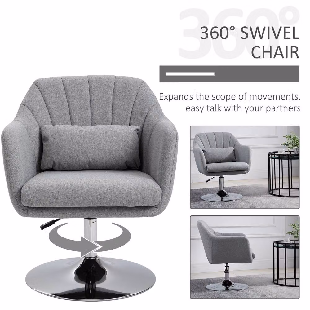 HOMCOM Retro Grey Linen Swivel Tub Chair with Metal Frame – 4