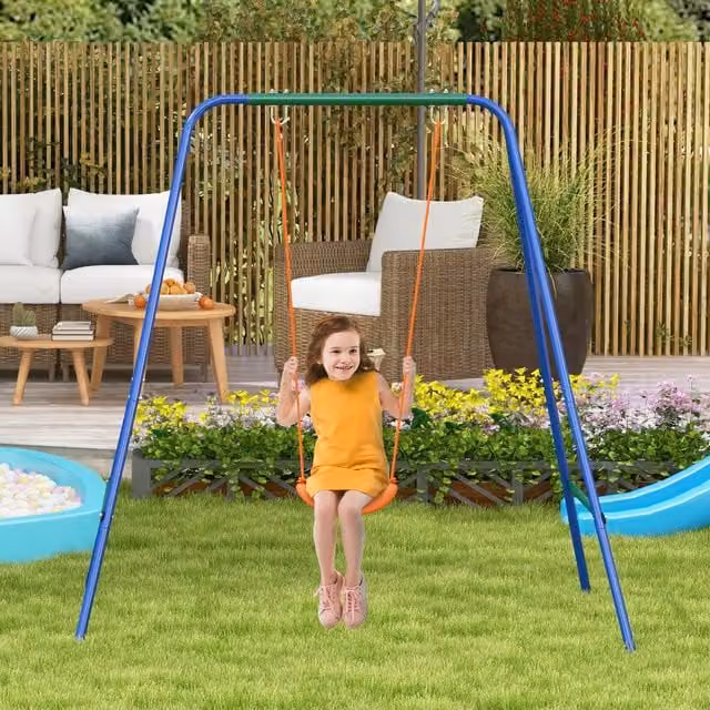 Outsunny 2-in-1 Nursery Garden Swing Set with Safety Belt, Orange