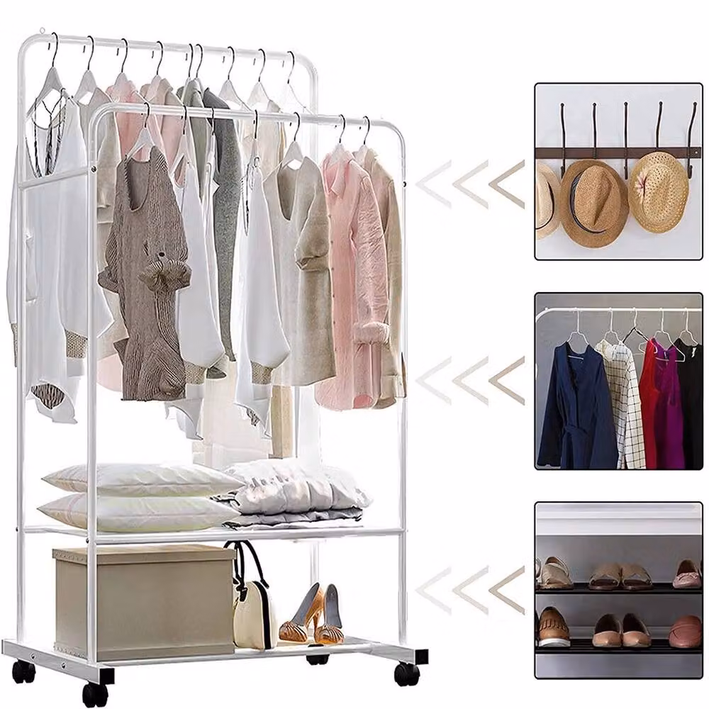 ERGOVEXA Double Clothes Rail XL-Magic Sturdy Hanging Rack with Swivel Display Stand in White – 4
