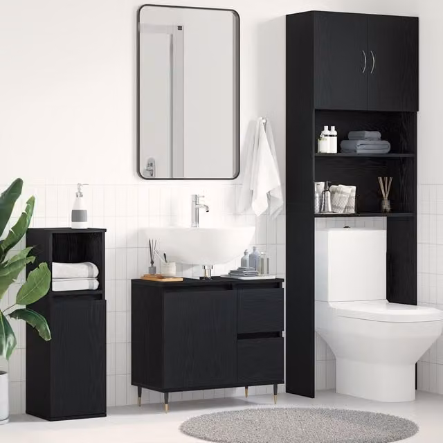 Berkfield Home Modern Black Oak Bathroom Sink Cabinet, W/D/H: 65 x 33 x 60 cm – 1
