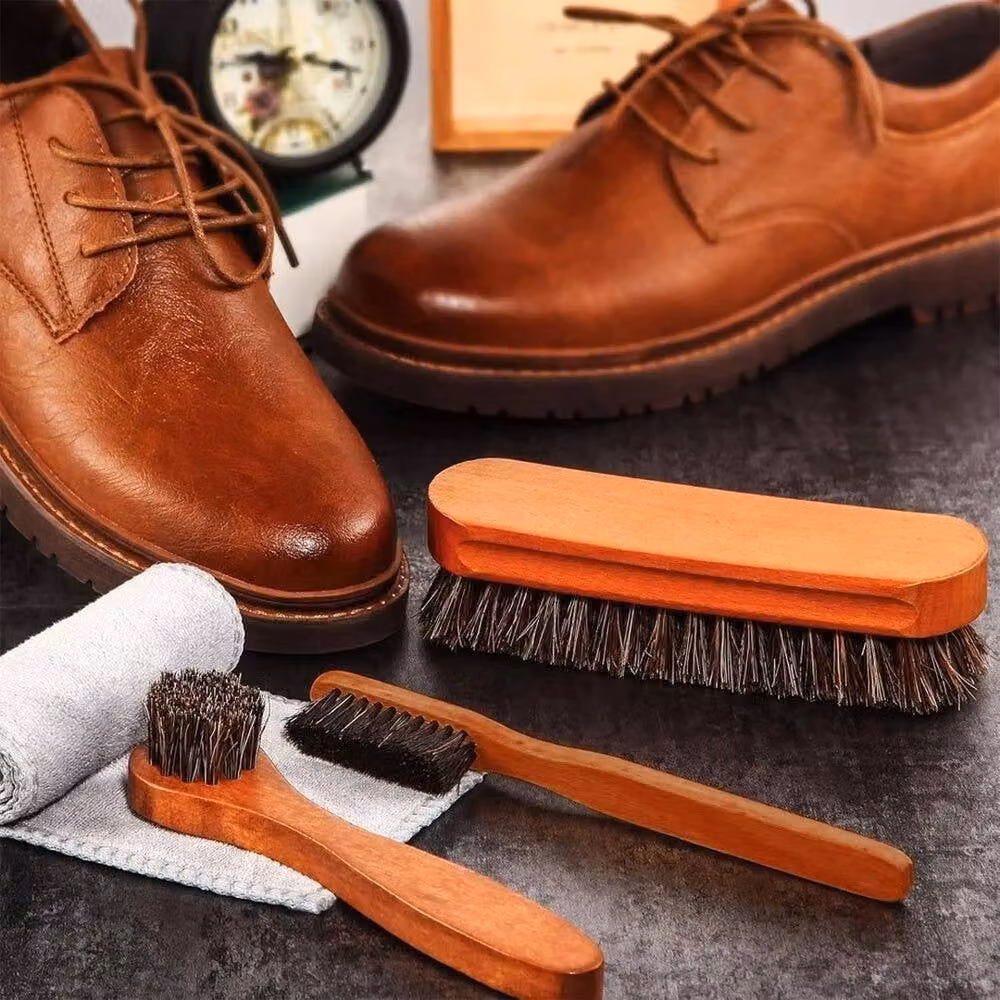 NESTLUNE 4-Piece Horsehair Shoe Shine Brush Set with Microfibre in Brown – 2