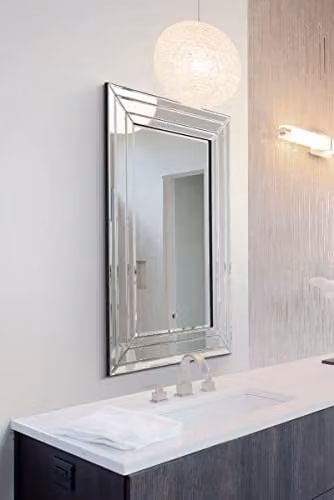 MirrorOutlet Langley Modern Bevelled Glass Wall Mirror, Silver, W: 90 cm, H: 60 cm