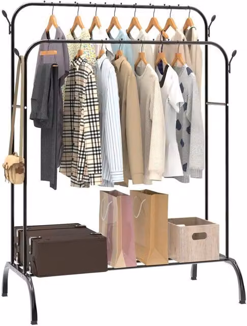 FLAVORA Double Metal Clothes Rail in Matt Black, W: 50 cm, H: 150 cm, D: 12 cm