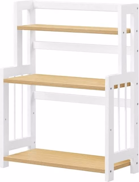 Kelvenix 3-Tier Scandinavian Style Countertop Storage Shelf in White and Brown Wood Finish – 1