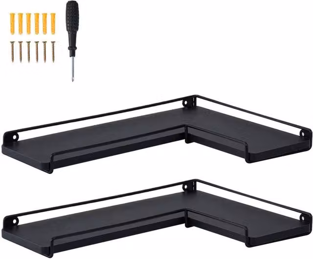 Kelvenix L-Shaped Wall Corner Shelf in Matt Black Metal – 1