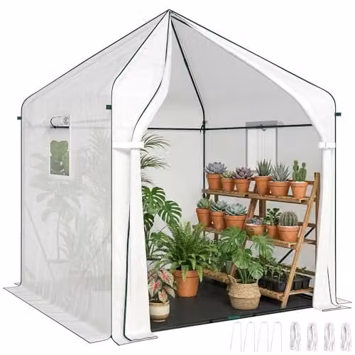 Outsunny Walk-in Greenhouse for Outdoor Vegetable Gardens, White, W/D/H: 160 x 160 x 200 cm – 1