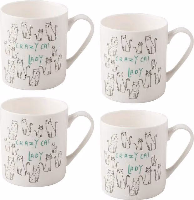 Creative Tops Set of 4 White Cat Can Mugs