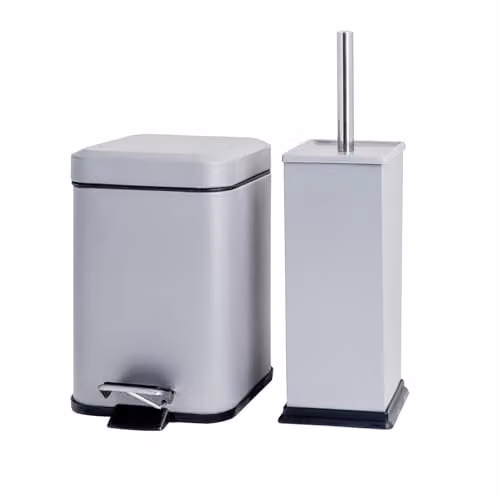 Harbour Housewares 3L Square Stainless Steel Bathroom Bin and Toilet Brush Set in Grey – 1