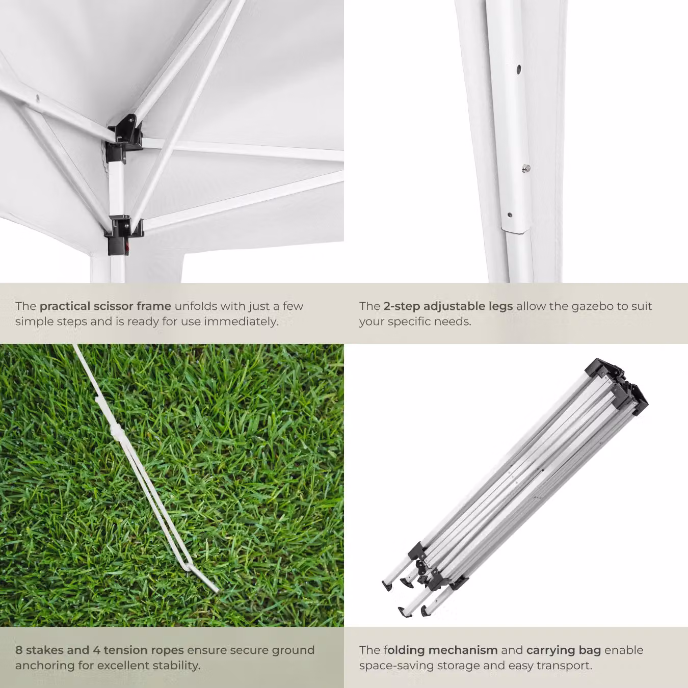 tectake Gazebo Linosa White, W/D/H: 300 x 300 x 255 cm – 4