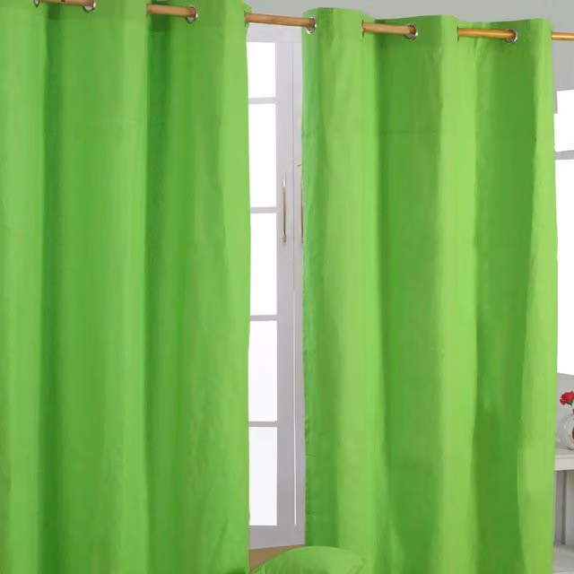 Homescapes Plain Green Cotton Eyelet Curtain Pair, Width: 137 cm, Height: 117 cm