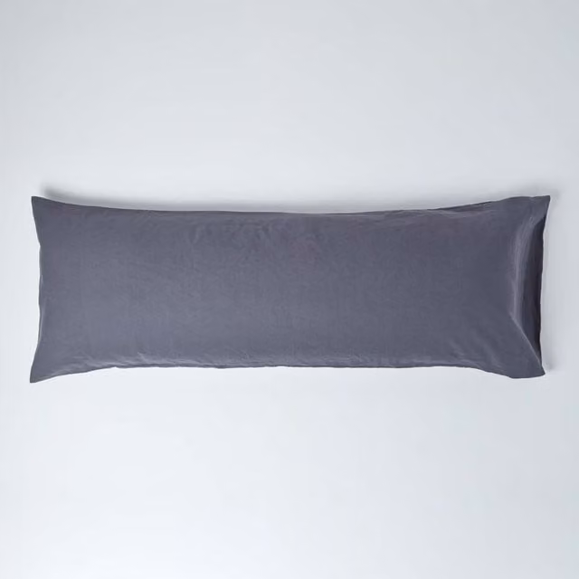 Homescapes Plain Linen and Combed Cotton Body Pillowcase in Dark Grey