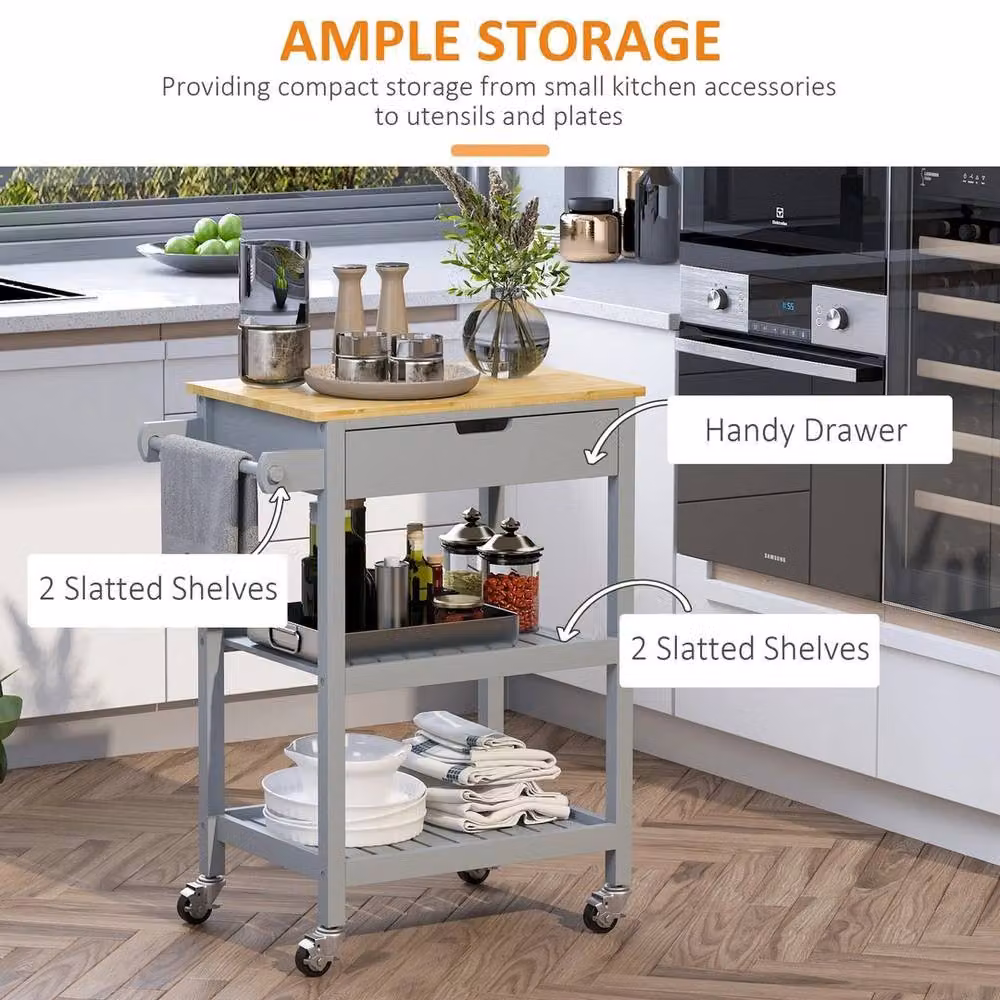 NESTLUNE Grey Modern Kitchen Trolley Utility Cart on Wheels – 3