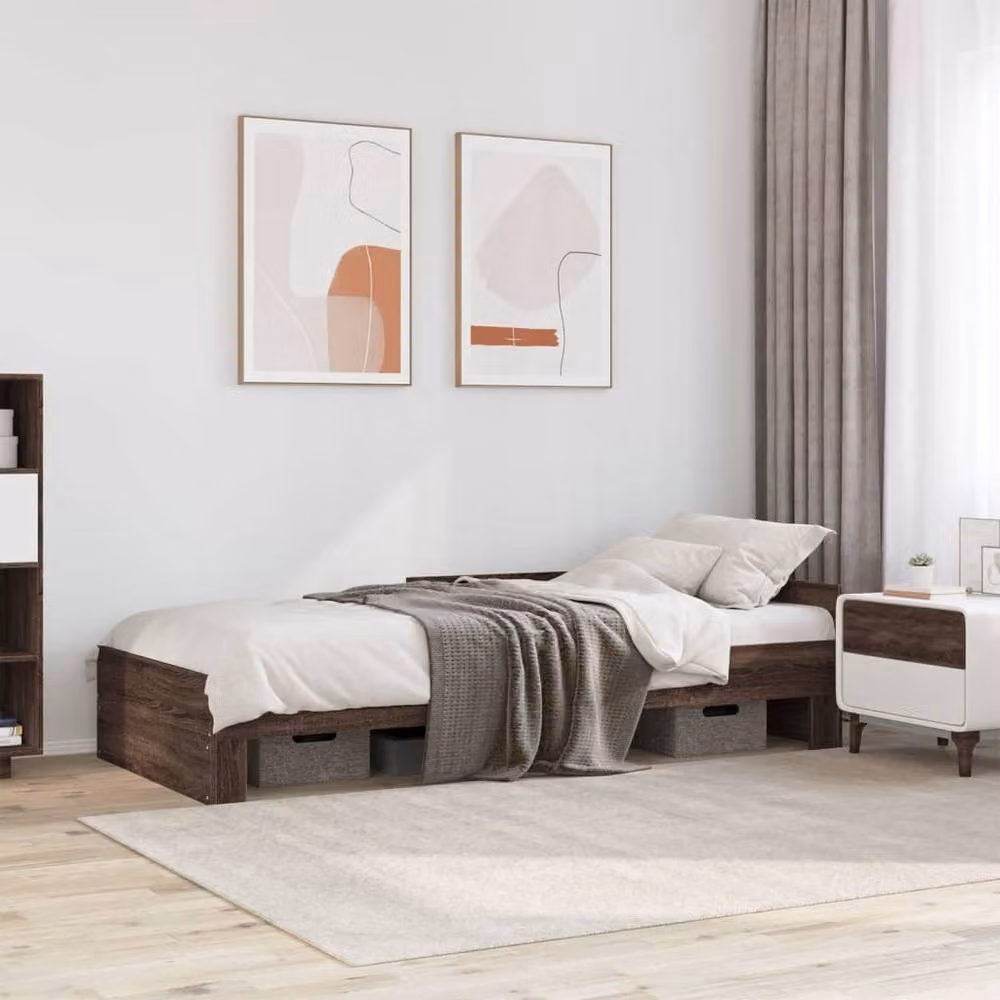 Berkfield Home Small Single Wood Bed Frame in Brown Oak – 2