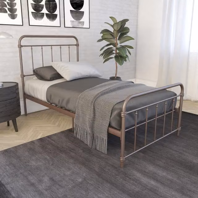 Dorel Home Wallace Vintage Metal Bed in Bronze, W/D/H: 90 x 190 cm