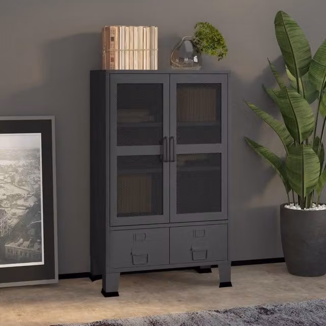 Berkfield Home Industrial Metal Storage Chest in Anthracite and Black