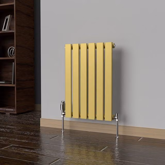 Lux Heat Flat Horizontal Single Coloured Steel Radiator in Metallic Gold, W: 60 cm, H: 42 cm