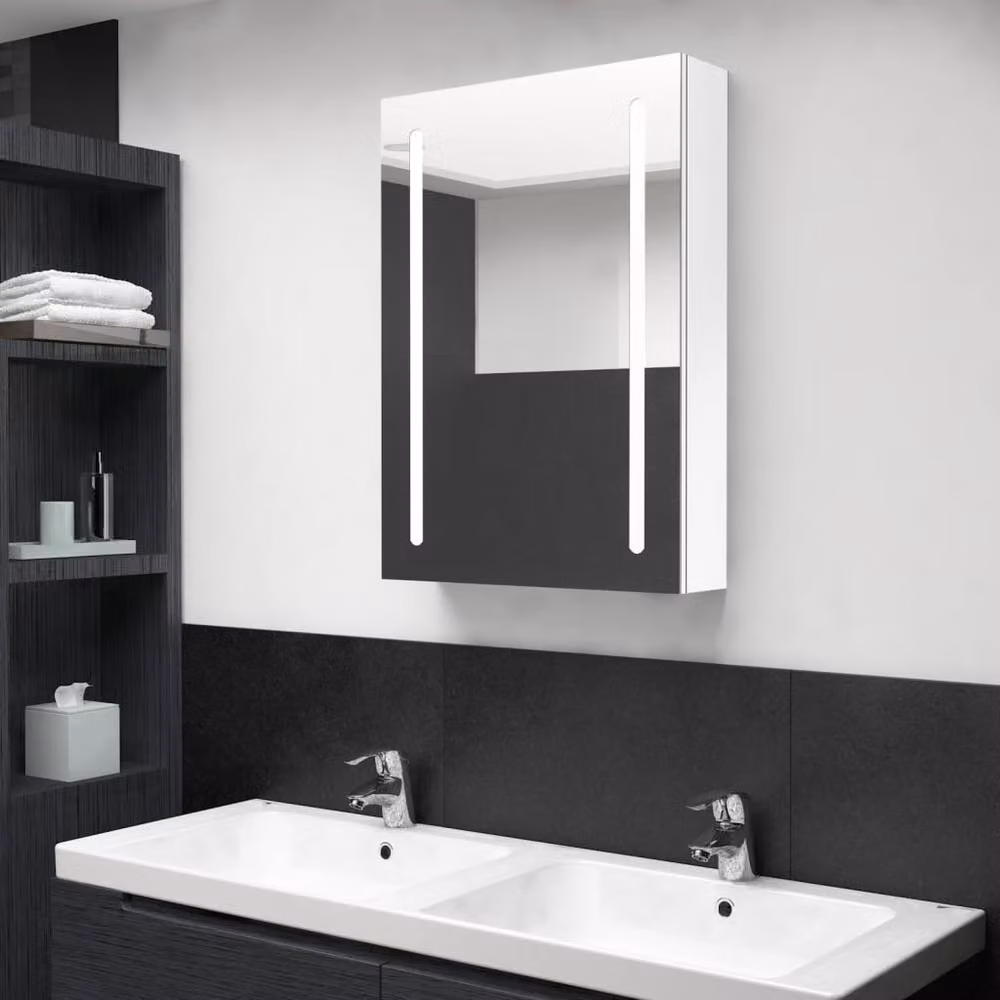 Berkfield Home LED Bathroom Mirror Cabinet in Glossy White, W/D/H: 50 x 13 x 70 cm – 2